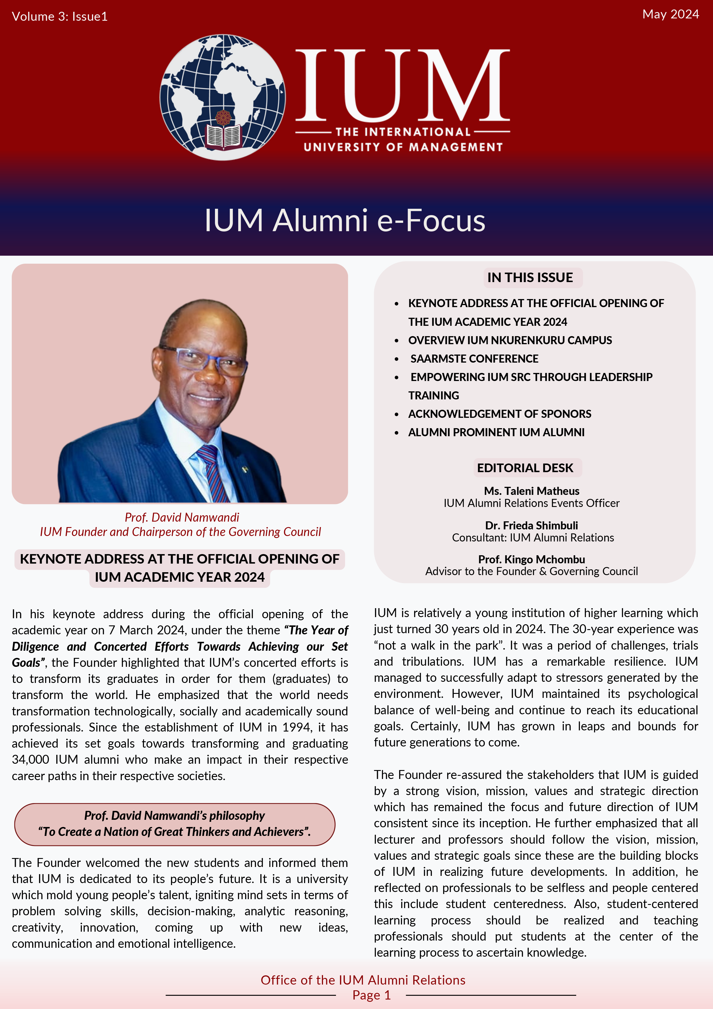 Volume3 Issue 1 IUM Alumni e-Focus Newsletter 2024